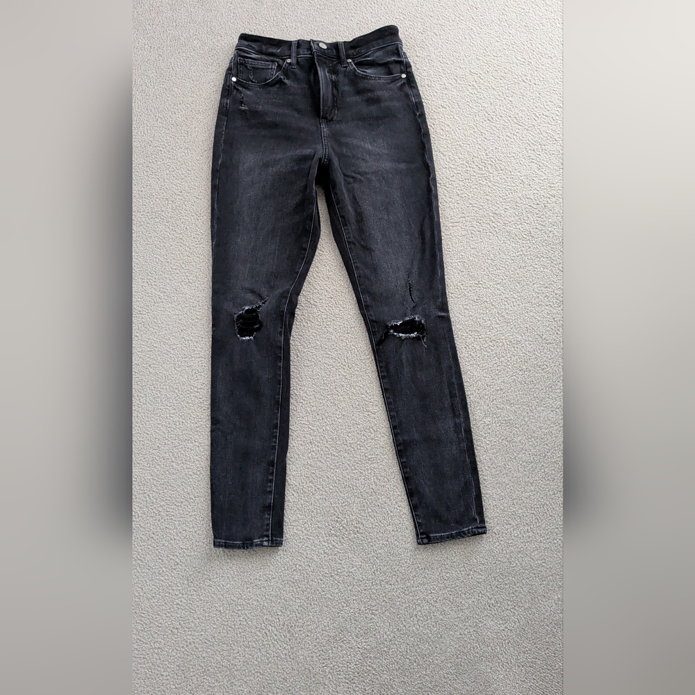 Express Women's Charcoal Distressed Skinny Jeans